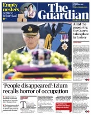 The Guardian () Newspaper Front Page for 15 September 2022