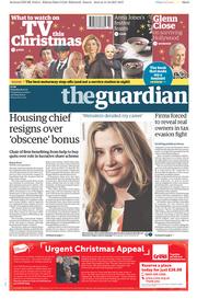The Guardian () Newspaper Front Page for 16 December 2017