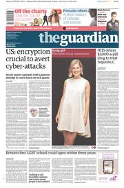 The Guardian () Newspaper Front Page for 16 January 2015