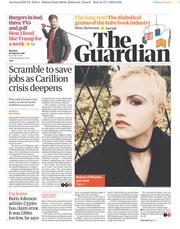 The Guardian () Newspaper Front Page for 16 January 2018