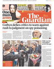 The Guardian () Newspaper Front Page for 16 March 2018