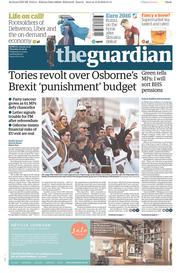 The Guardian () Newspaper Front Page for 16 June 2016