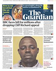 The Guardian () Newspaper Front Page for 16 August 2018