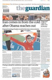 The Guardian () Newspaper Front Page for 16 September 2013