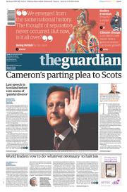 The Guardian () Newspaper Front Page for 16 September 2014