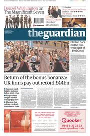 The Guardian () Newspaper Front Page for 16 September 2016