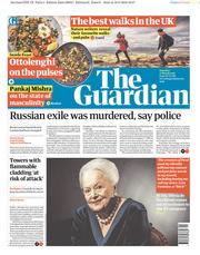 The Guardian () Newspaper Front Page for 17 March 2018