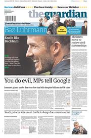 The Guardian () Newspaper Front Page for 17 May 2013