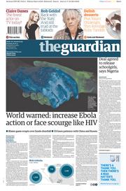 The Guardian () Newspaper Front Page for 18 October 2014