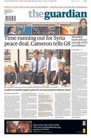 The Guardian () Newspaper Front Page for 18 June 2013