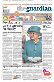 The Guardian () Newspaper Front Page for 18 July 2013