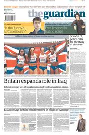 The Guardian () Newspaper Front Page for 18 August 2014