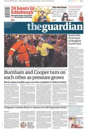 The Guardian () Newspaper Front Page for 18 August 2015