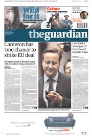 The Guardian () Newspaper Front Page for 19 February 2016