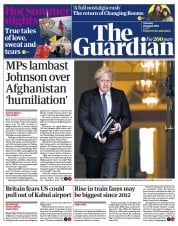 The Guardian () Newspaper Front Page for 19 August 2021