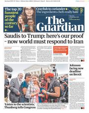 The Guardian () Newspaper Front Page for 19 September 2019