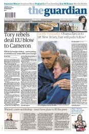 The Guardian () Newspaper Front Page for 1 November 2012