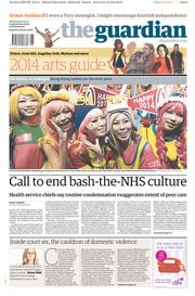 The Guardian () Newspaper Front Page for 1 January 2014