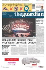 The Guardian () Newspaper Front Page for 1 January 2018