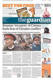 The Guardian () Newspaper Front Page for 1 March 2014