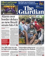 The Guardian () Newspaper Front Page for 1 March 2021