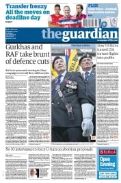 The Guardian () Newspaper Front Page for 1 September 2011