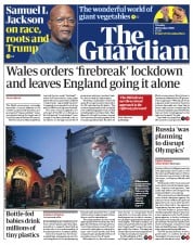The Guardian () Newspaper Front Page for 20 October 2020