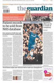The Guardian () Newspaper Front Page for 20 January 2014