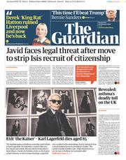 The Guardian () Newspaper Front Page for 20 February 2019