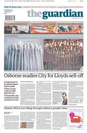 The Guardian () Newspaper Front Page for 20 June 2013