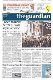 The Guardian () Newspaper Front Page for 20 June 2016