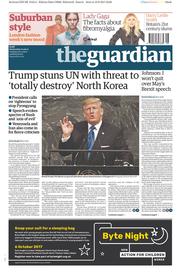 The Guardian () Newspaper Front Page for 20 September 2017