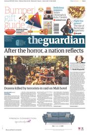 The Guardian () Newspaper Front Page for 21 November 2015