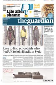 The Guardian () Newspaper Front Page for 21 February 2015
