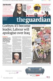 The Guardian () Newspaper Front Page for 21 August 2015