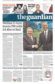 The Guardian () Newspaper Front Page for 22 March 2016
