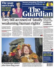 The Guardian () Newspaper Front Page for 22 June 2022