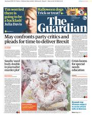 The Guardian () Newspaper Front Page for 23 October 2018