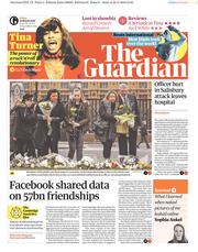 The Guardian () Newspaper Front Page for 23 March 2018