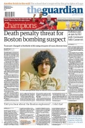 The Guardian () Newspaper Front Page for 23 April 2013