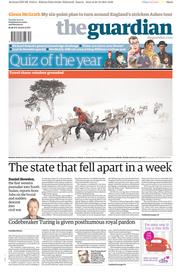The Guardian () Newspaper Front Page for 24 December 2013
