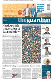 The Guardian () Newspaper Front Page for 24 August 2013