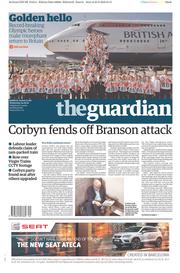 The Guardian () Newspaper Front Page for 24 August 2016