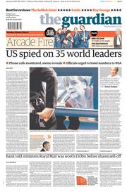 The Guardian () Newspaper Front Page for 25 October 2013