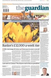 The Guardian () Newspaper Front Page for 25 February 2014