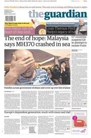 The Guardian () Newspaper Front Page for 25 March 2014