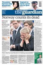 The Guardian () Newspaper Front Page for 25 July 2011