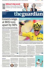 The Guardian () Newspaper Front Page for 25 July 2016