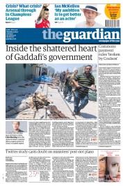 The Guardian () Newspaper Front Page for 25 August 2011