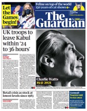 The Guardian () Newspaper Front Page for 25 August 2021